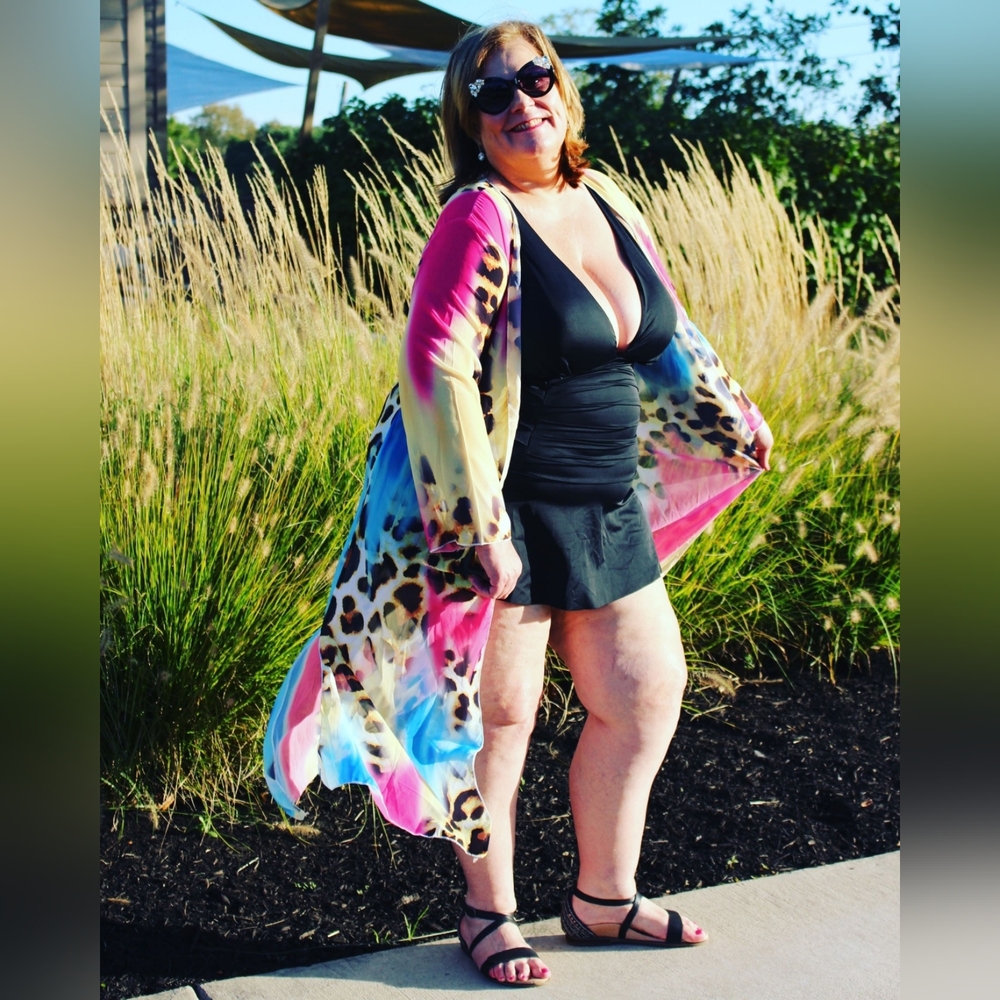 NEW NWOT No Name Brand Plus Size Beach Coverup Open Colorfull Print Sz XXL Sz 20